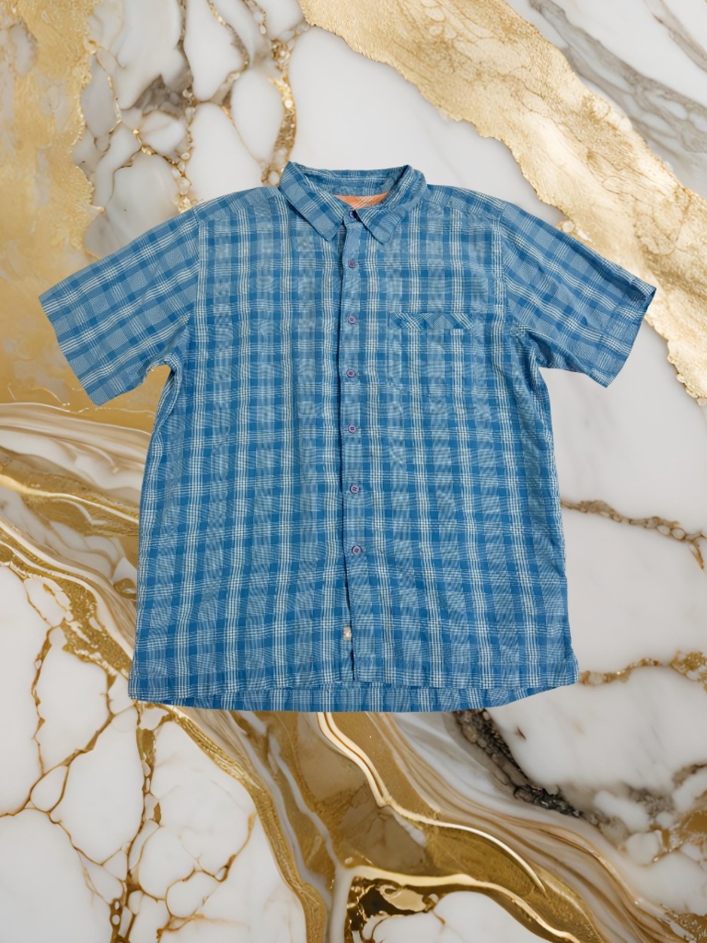 Men’s Quiksilver blue and white button down shirt